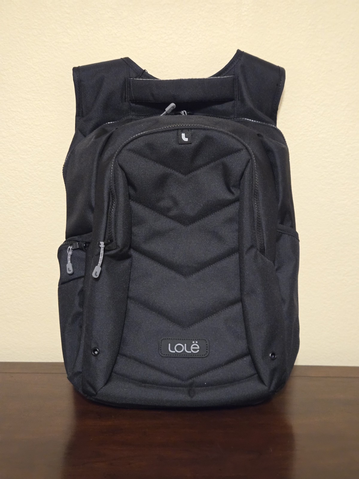 Lolë Quilted Padded Chevron Laptop Backpack – Black