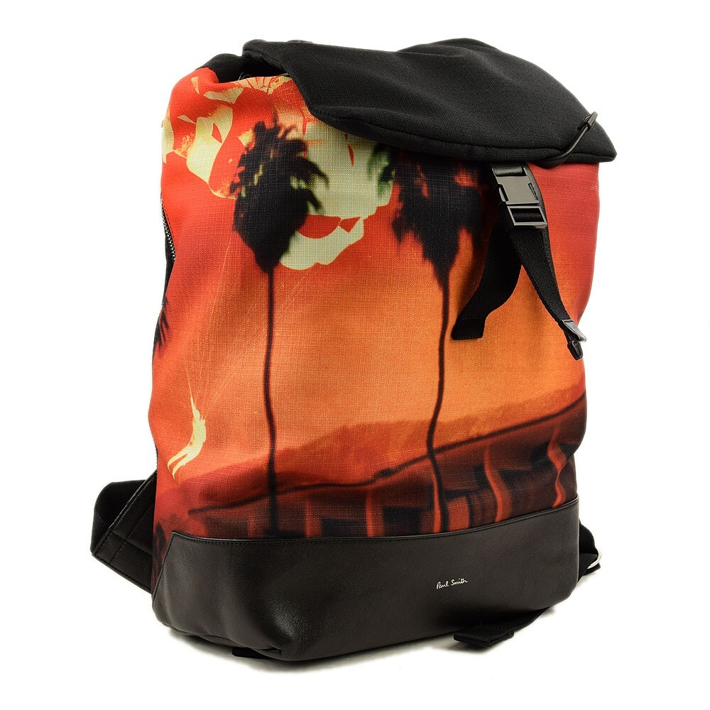 PAUL SMITH Orange Sunset PHOTOGRAPH Canvas Leather Backpack NWT