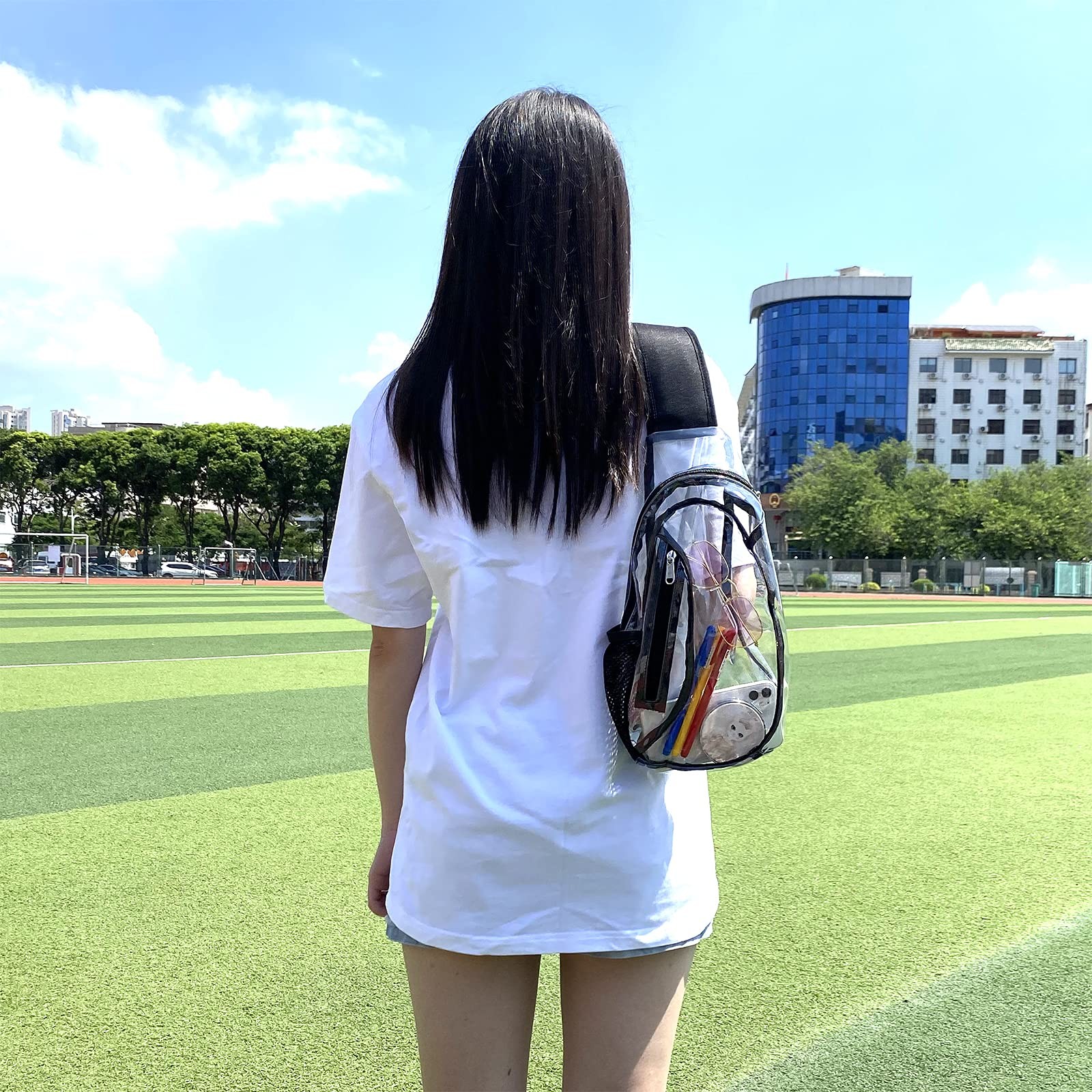 Clear Sling Bag, Stadium Approved Small PVC Crossbody Backpack, Transparent C…