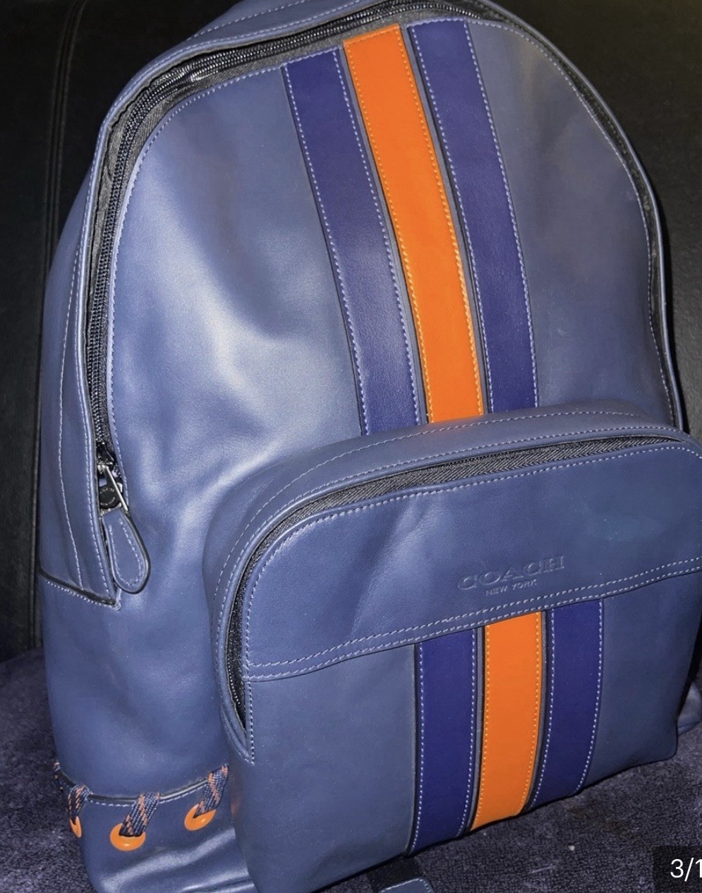 Coach Houston Backpack W Baseball Stitch F76868 Orange And Blue Leather