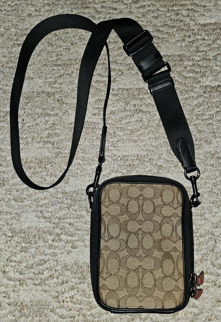 Coach Stanton Crossbody Bag In Signature Jacquard Brown Mens Unisex