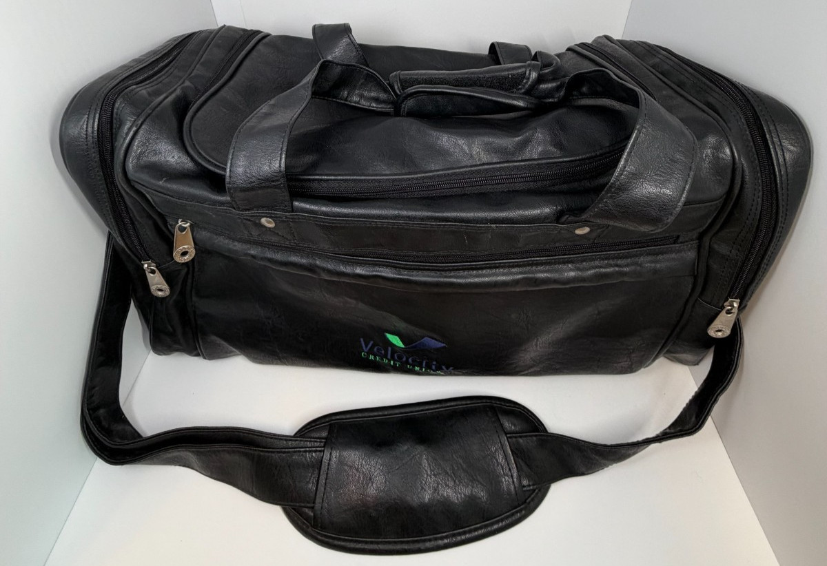 Golden Pacific Black Faux Leather Duffle Bag with Velocity Credit Union Logo