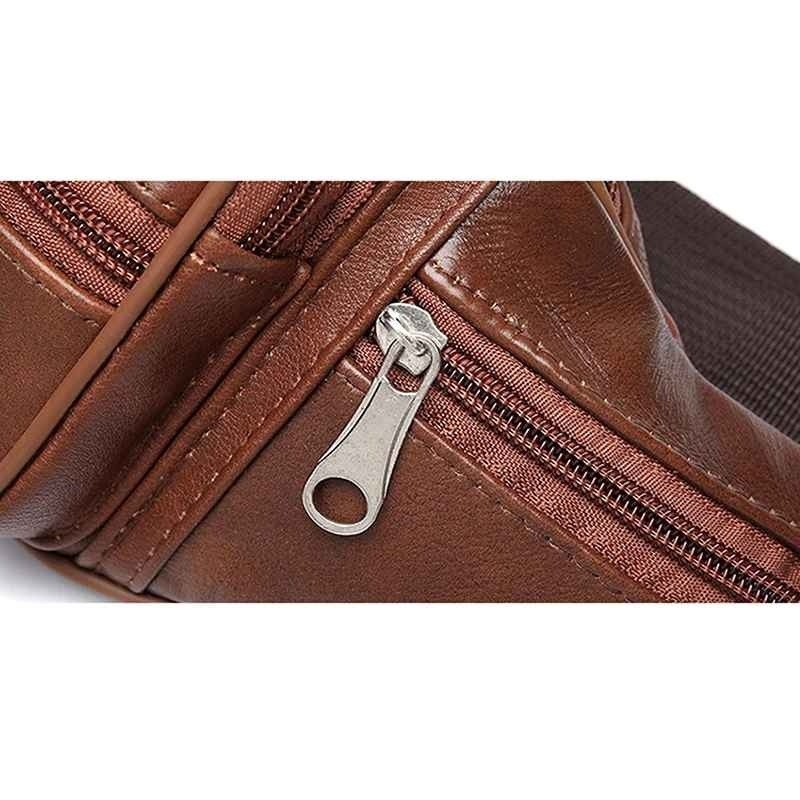 Fanny Pack Waist Bag Men Women PU Leather Multi Zippered Hip Belt Travel Purse