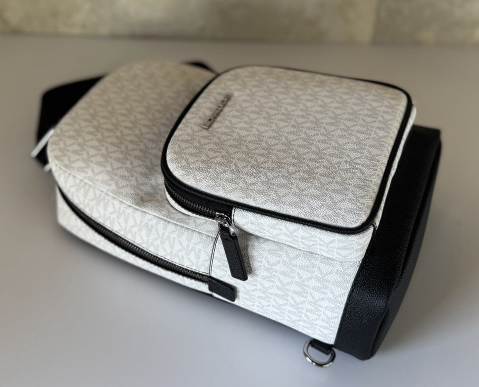 Michael Kors Cooper Commuter Sling Pack Backpack MK Bright White/Black