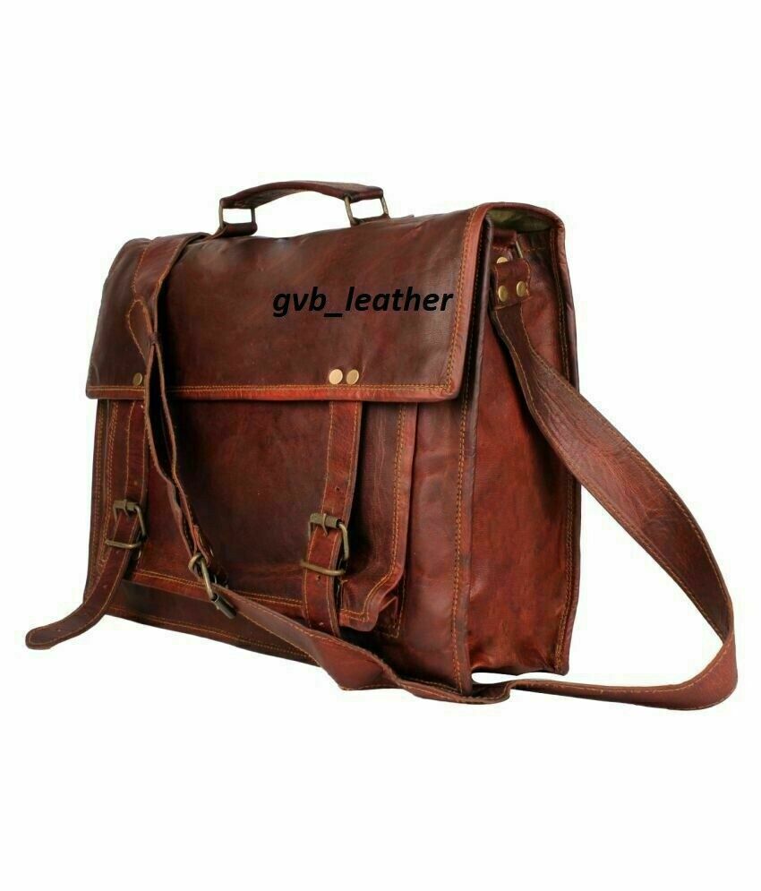 Real famous Handmade Leather Messenger Shoulder Bag Cross Body Laptop Briefcase