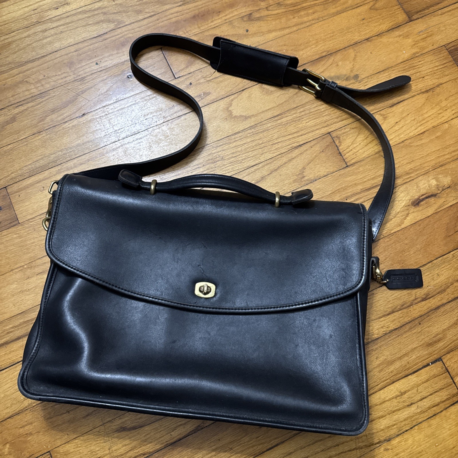 Vintage COACH Lexington Messenger Bag Black Leather Turn Lock Briefcase #5265