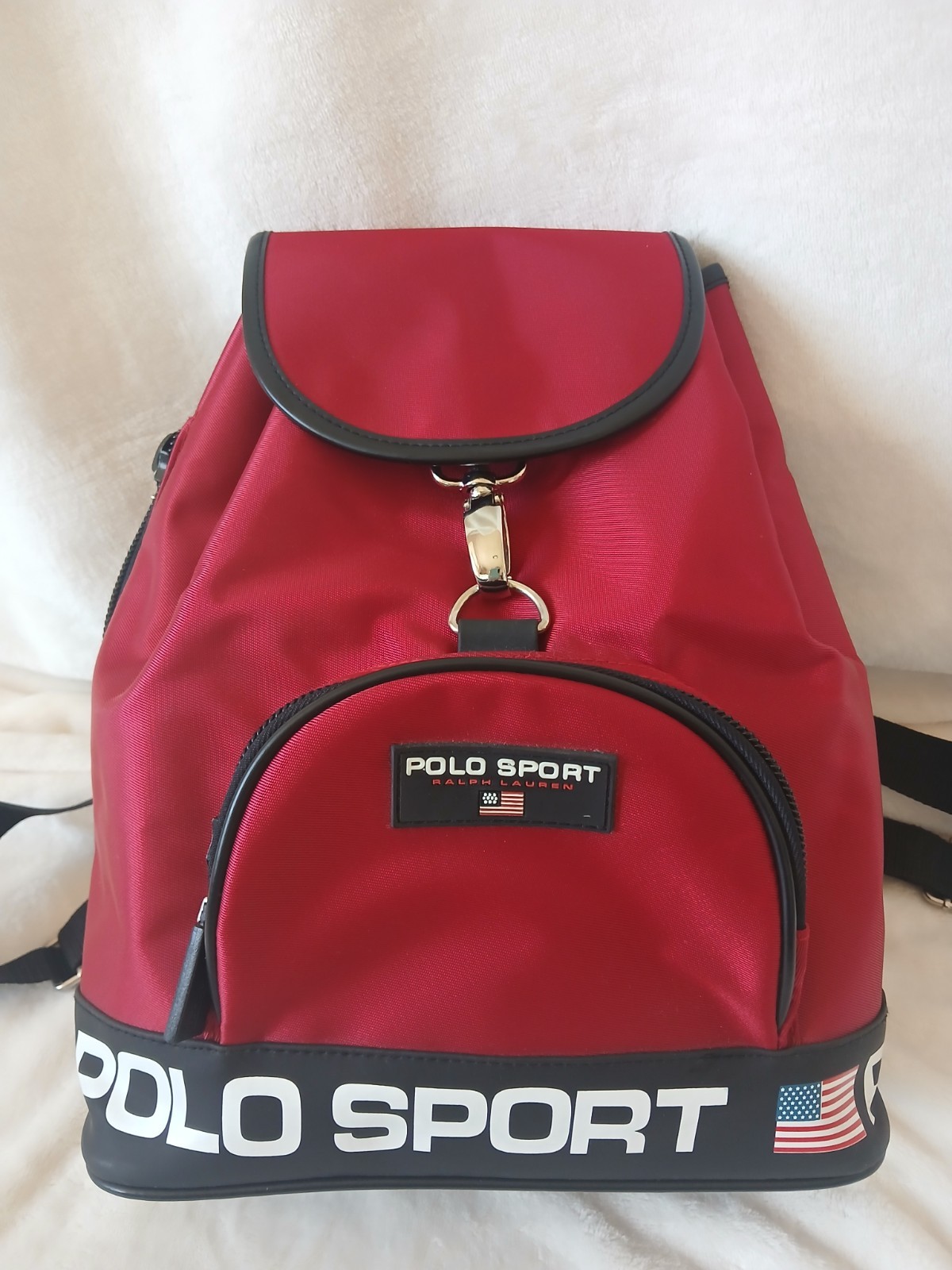 1990 Polo Ralph Lauren Backpack Red/Black/White Drawstring Made in USA NEW