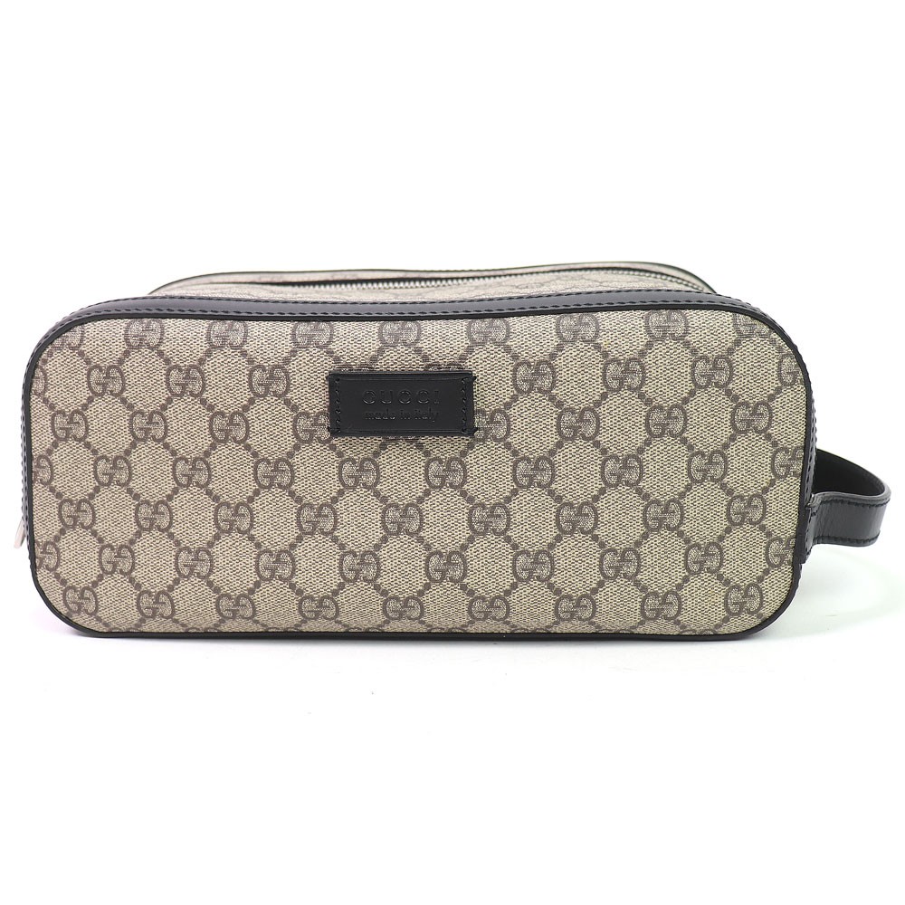Gucci GG Supreme Canvas Clutch Bag Double Zip Beige Black Pochette