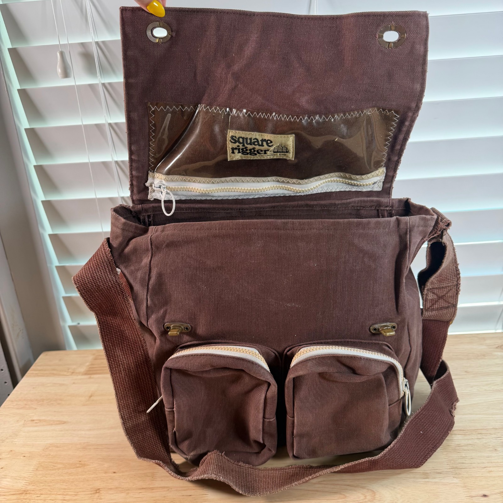 Lands’ End Square Rigger Brown Canvas Durable Classic Flap Front Messenger Bag