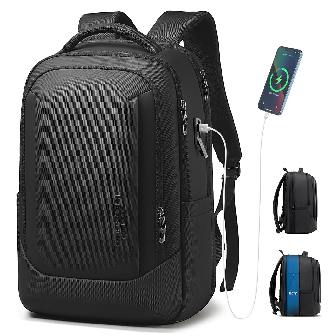 Expandable 16 Inch Laptop Backpack 40L Black USB Port Carry On