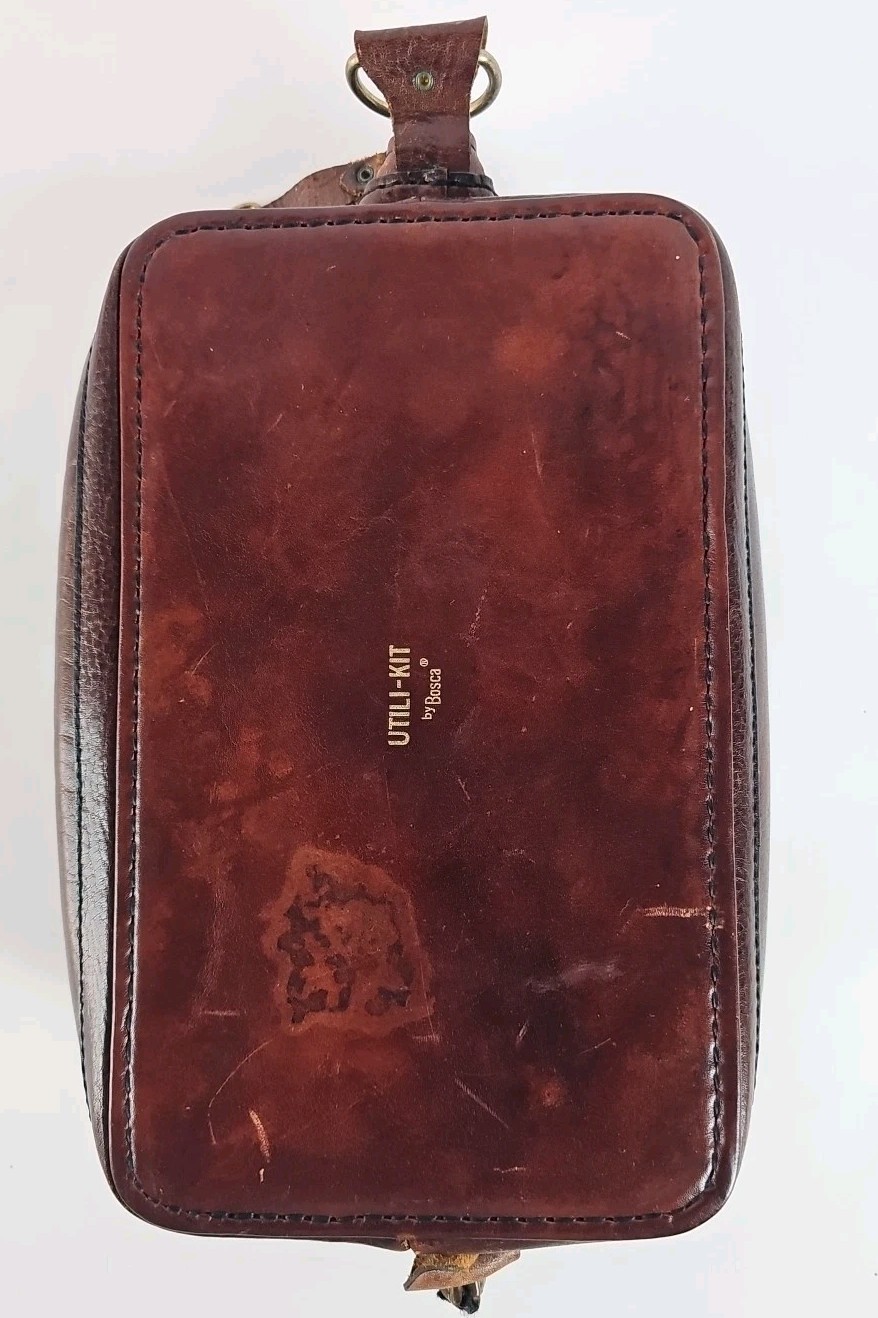 Vintage Bosca Men’s Old Leather Toiletry Bag Travel Case Utilikit Cognac Brown