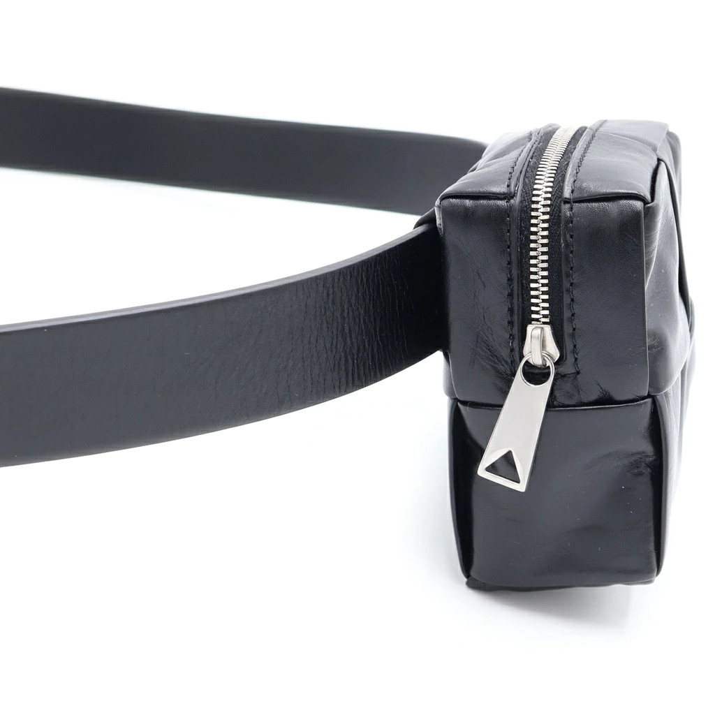 Bottega Veneta Cassette Maxi Intrecciato Belt Waist Black Leather New Grade S