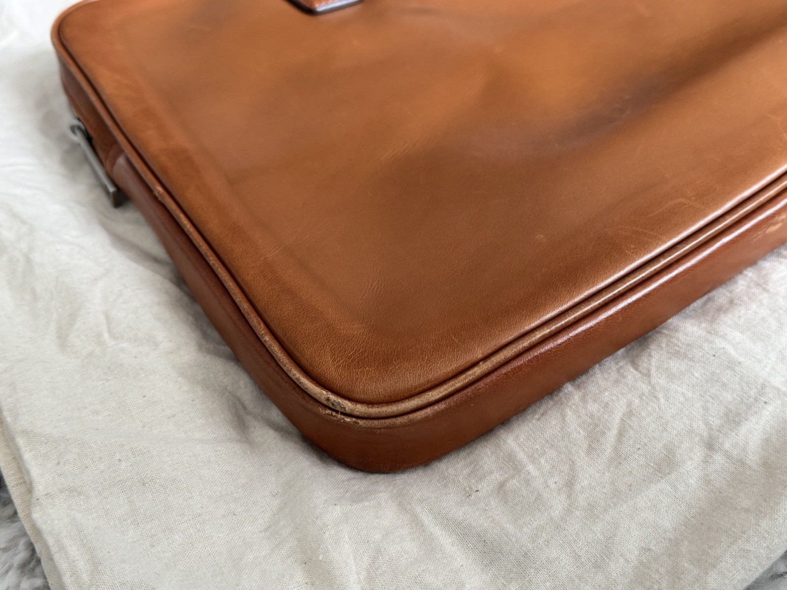 JACK SPADE Tan Solid Leather Briefcase Bag