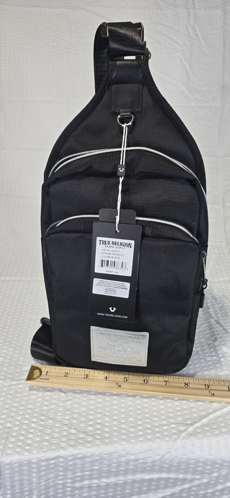 🔥 True Religion Men’s Designer Travel Sling Bag Black Lightweight Crossbody NWT