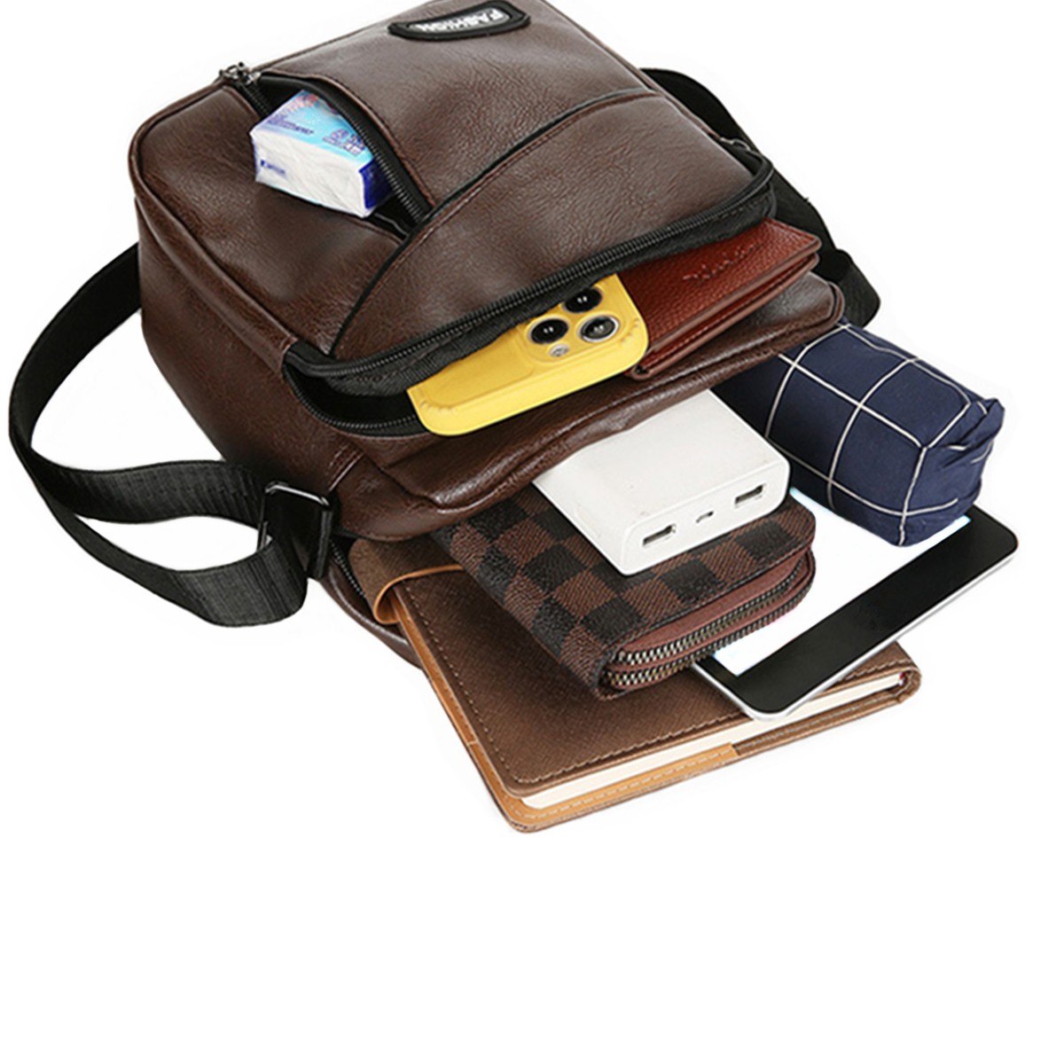 Men’s Shoulder Bag Crossbody Bag Waterproof PU Fabric Multi Pocket Design