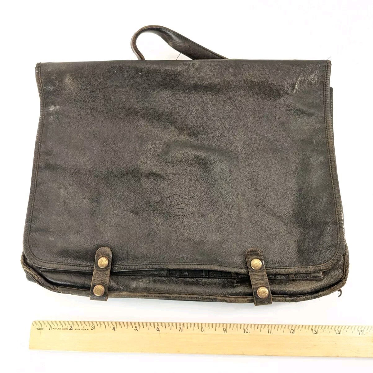 Il Bisonte Wanni Di Filipo Black Leather Slim Briefcase Bag Italy Vintage