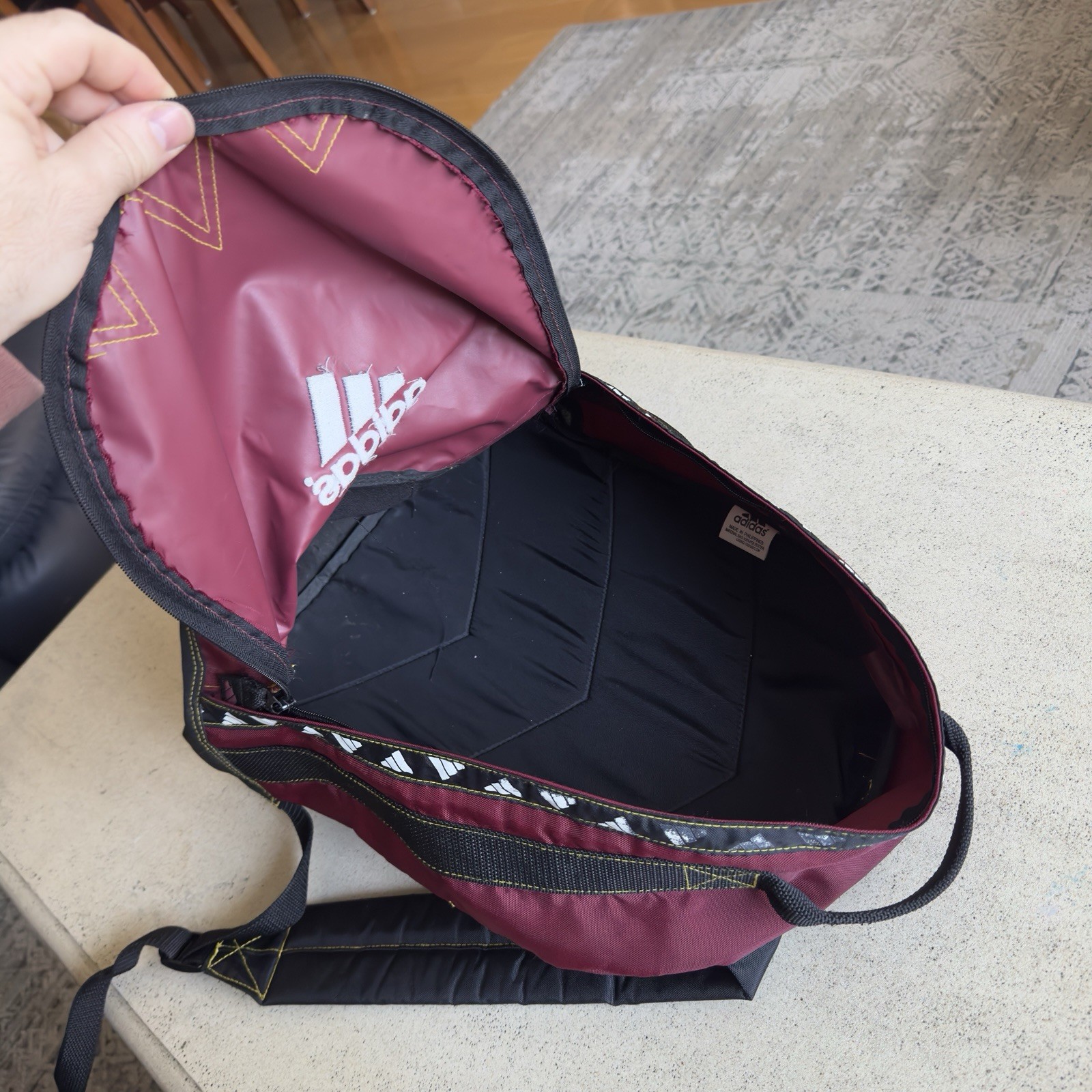 Vintage adidas 90s Backpack Burgundy Retro Sports Bag Tape 3 Stripe 18x13x7