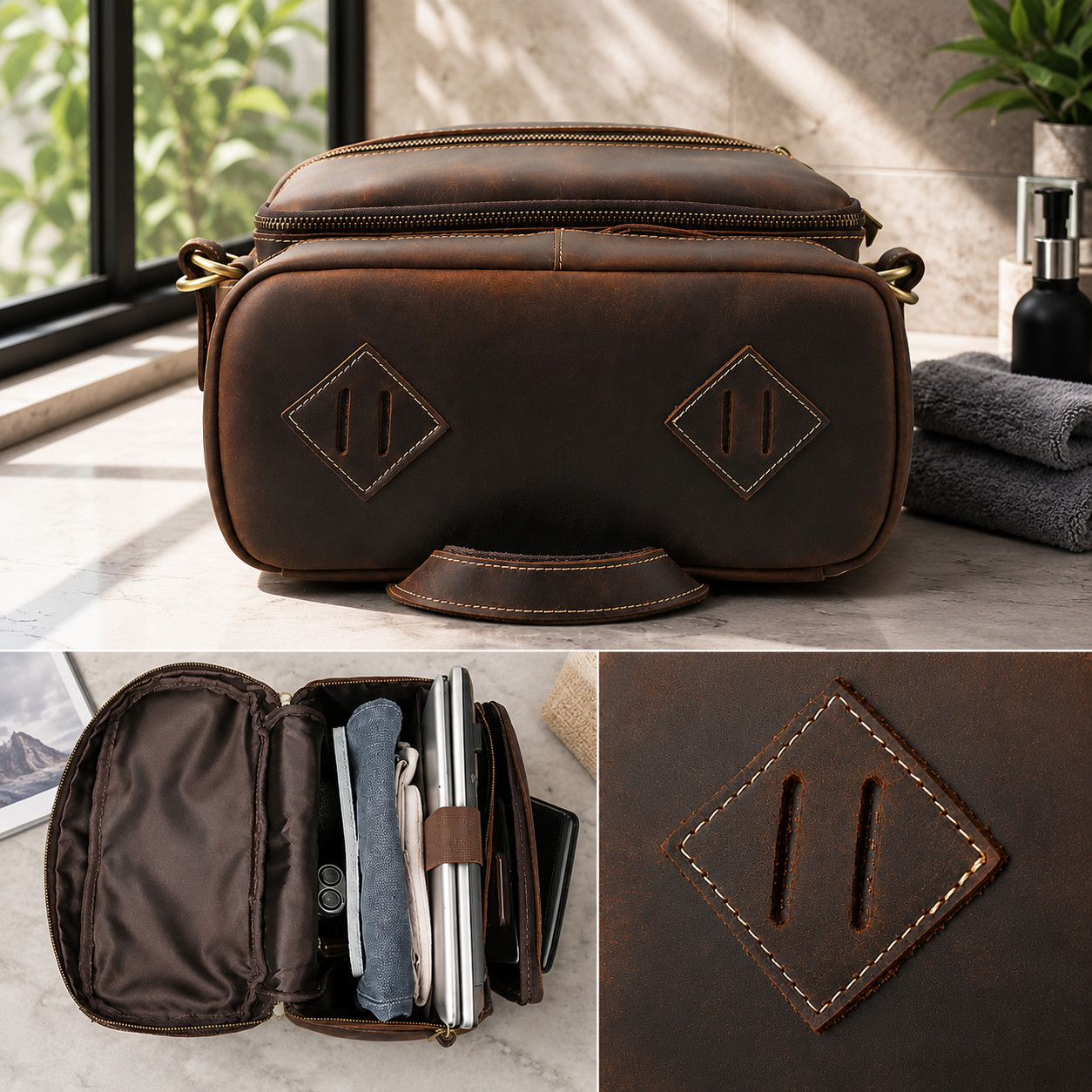 Brown Leather Laptop Backpack 17.5″ Travel Business Rucksack for Men