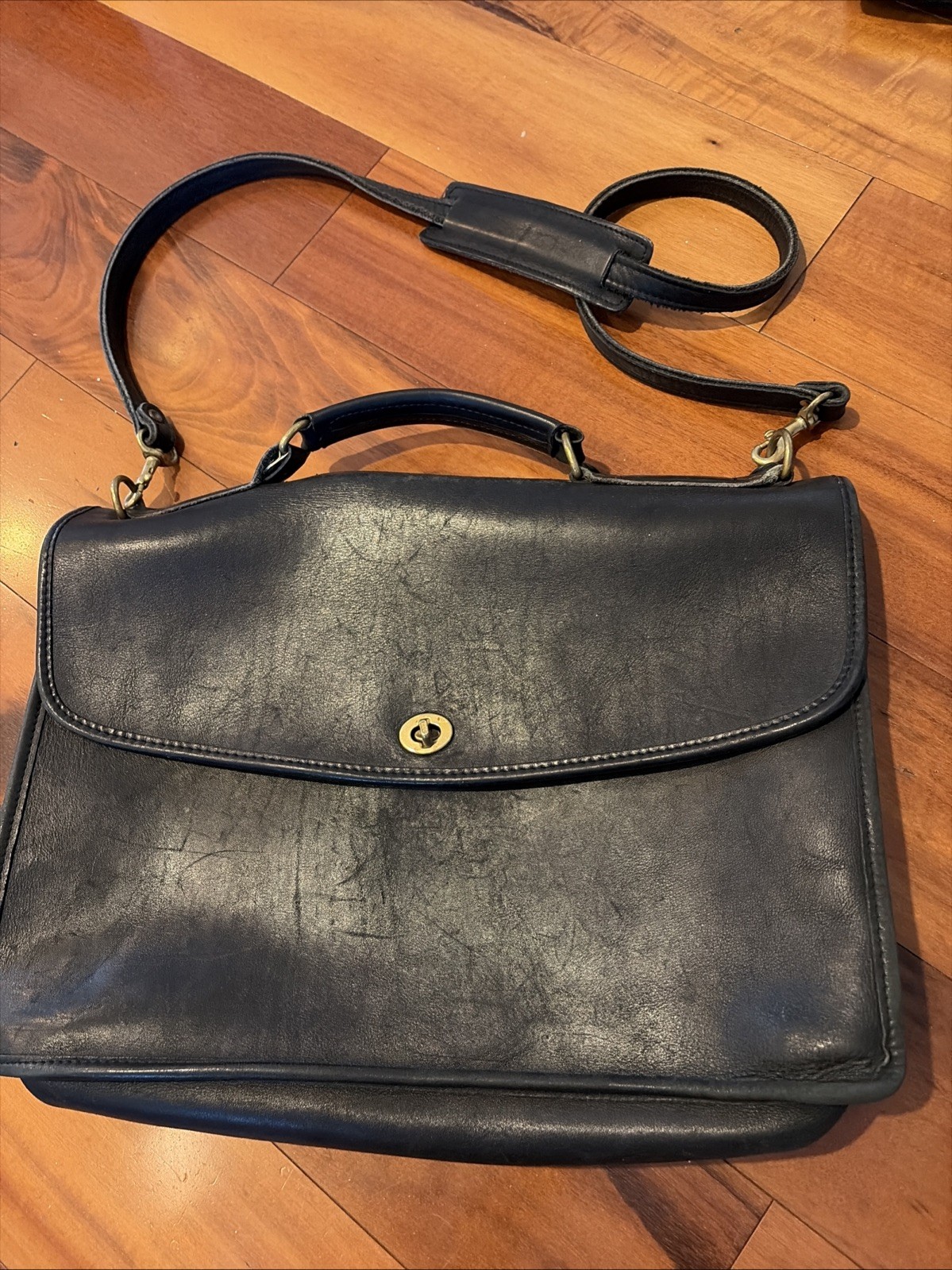 Vintage Jack Georges USA Messenger Bag Briefcase Black Leather + Shoulder Strap