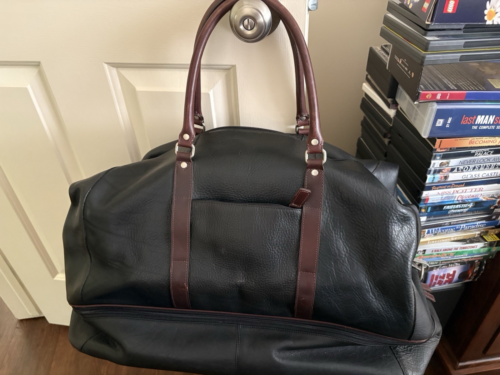 Vintage M London Men’s Large Black & Brown Leather Duffle Bag