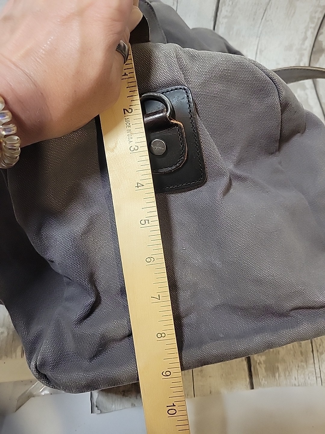 S-ZONE Distressed Gray Canvas Duffle Bag Brown Leather Trim Travel Bag NO STRAP