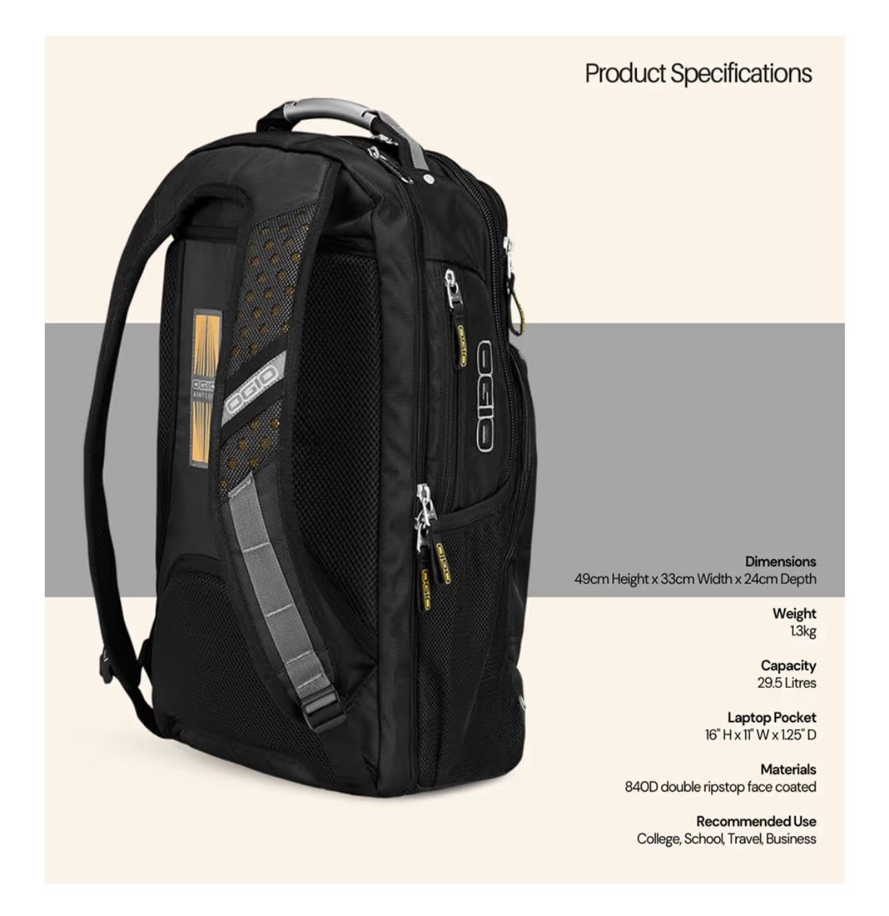 Ogio – Callaway Axle Backpack, Black, 19.25″ H x 13″ W x 9.25″ D – Very Good