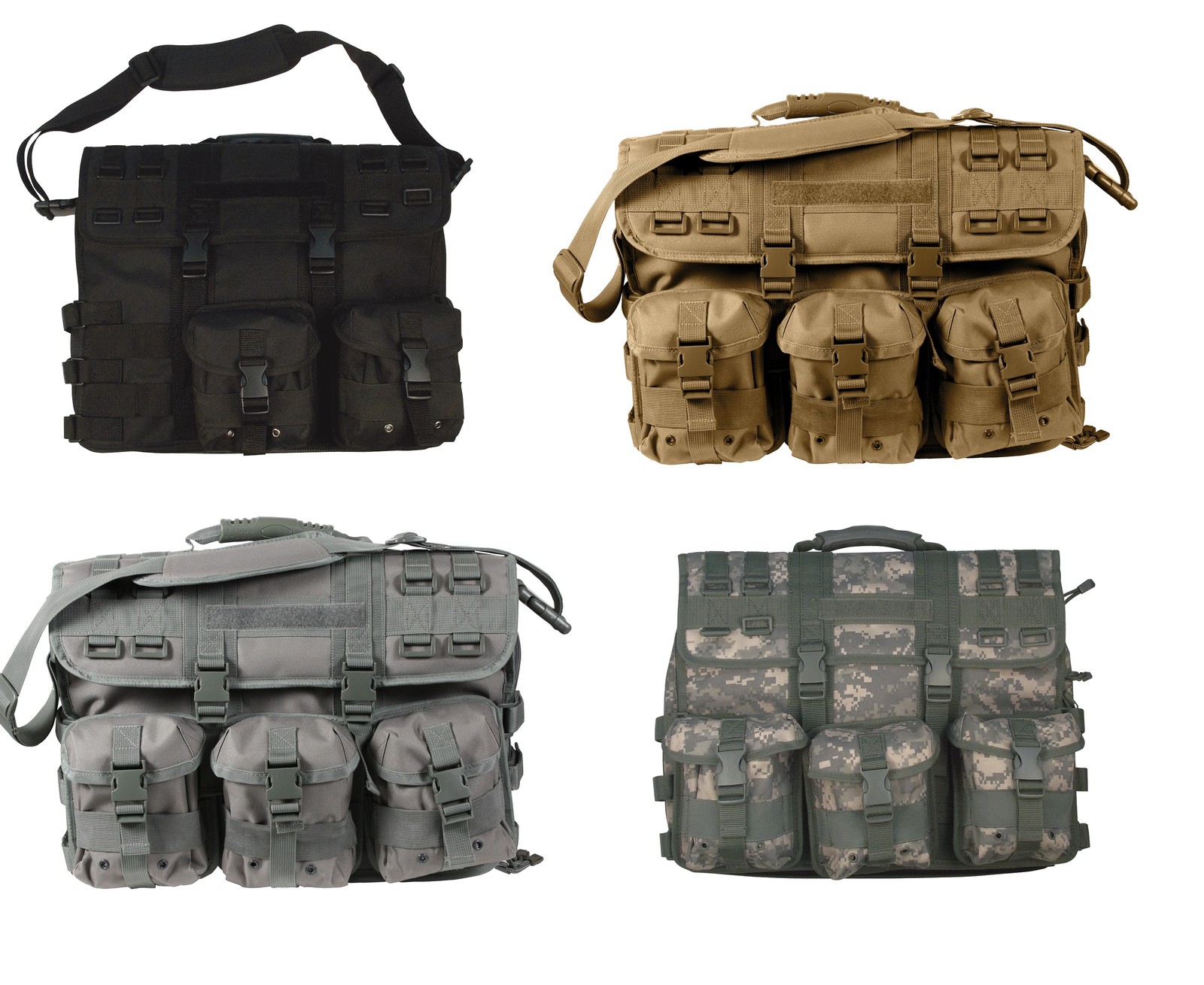 MOLLE Tactical Laptop Briefcase – Removable Pouches – Black, Tan, Foliage, ACU