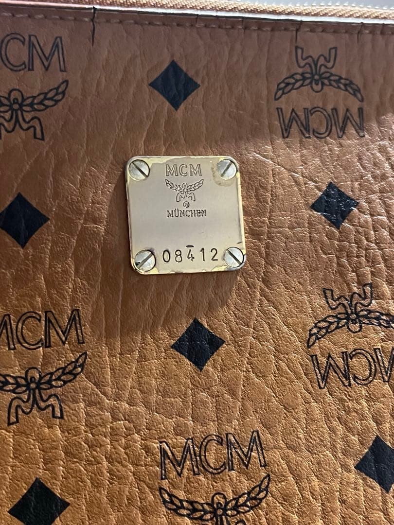 MCM Clutch Bag Brown Monogram Logo Pouch Men’s Handheld Document Case