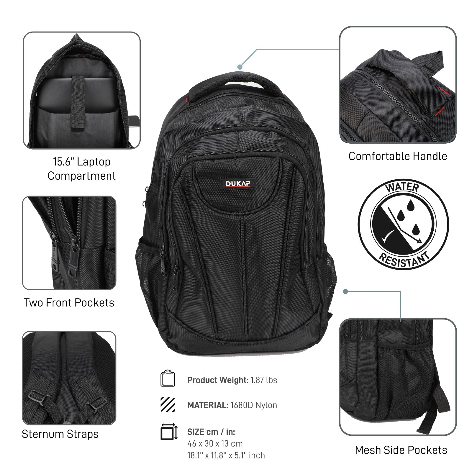 DUKAP EDGE 15.6 Inch Executive Laptop Backpack Travel Bag with Padded