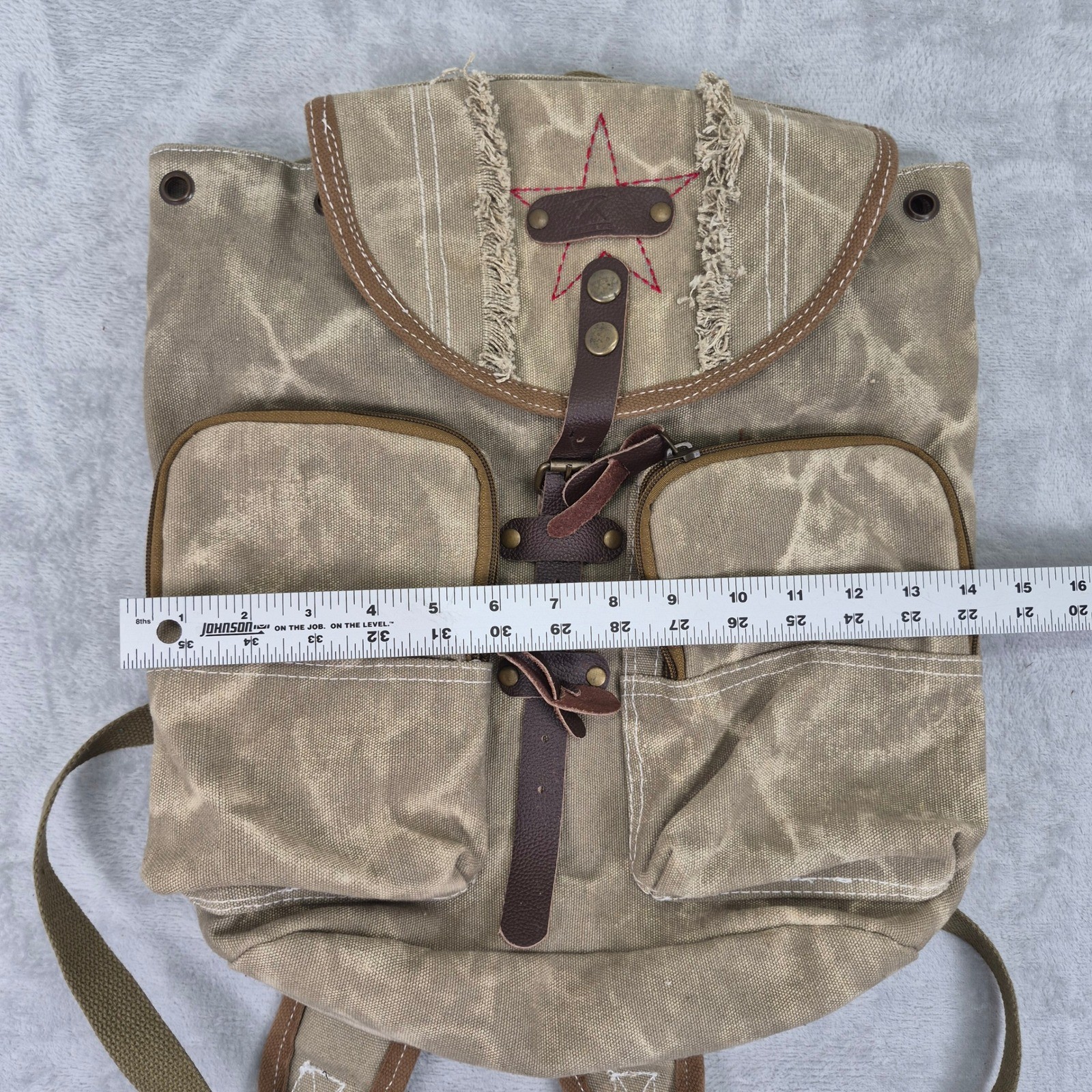 Canvas Military Rucksack Backpack Red Star Detail Mens Womens Outdoor Hiking