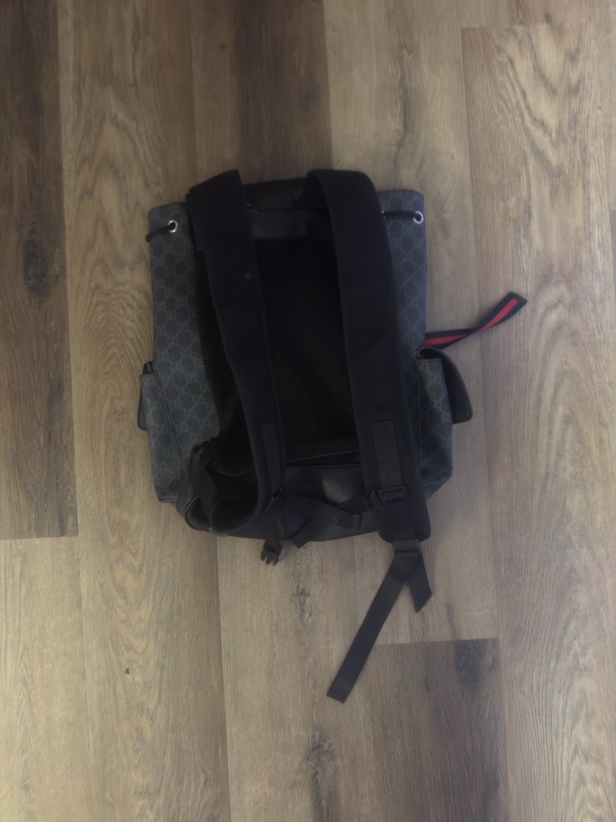 Men’s Gucci Backpack Gray Black Red, Adjustable Straps Pockets