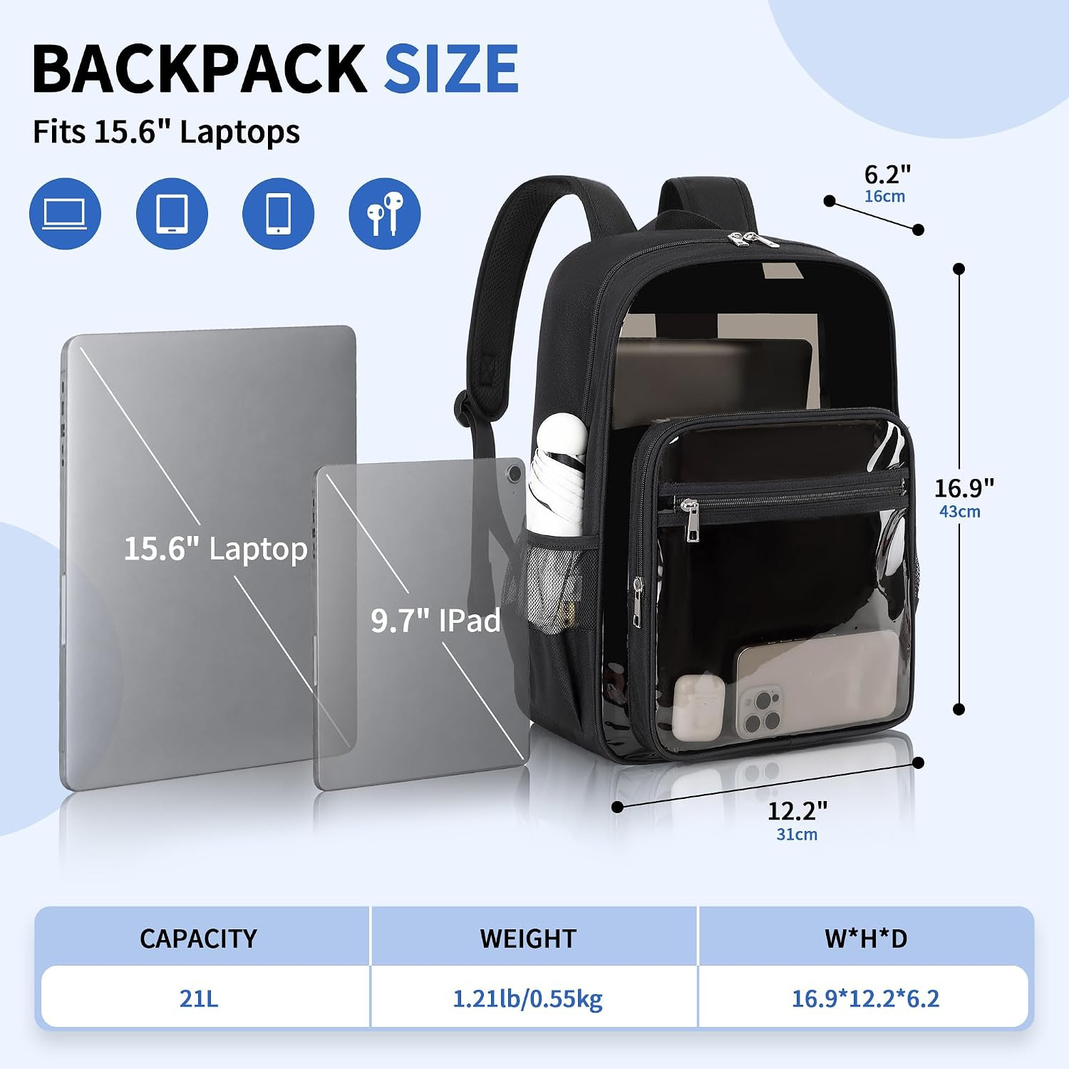 Clear Backpack Heavy Duty Transparent Bookbag for School Fabric & PVC Transparen