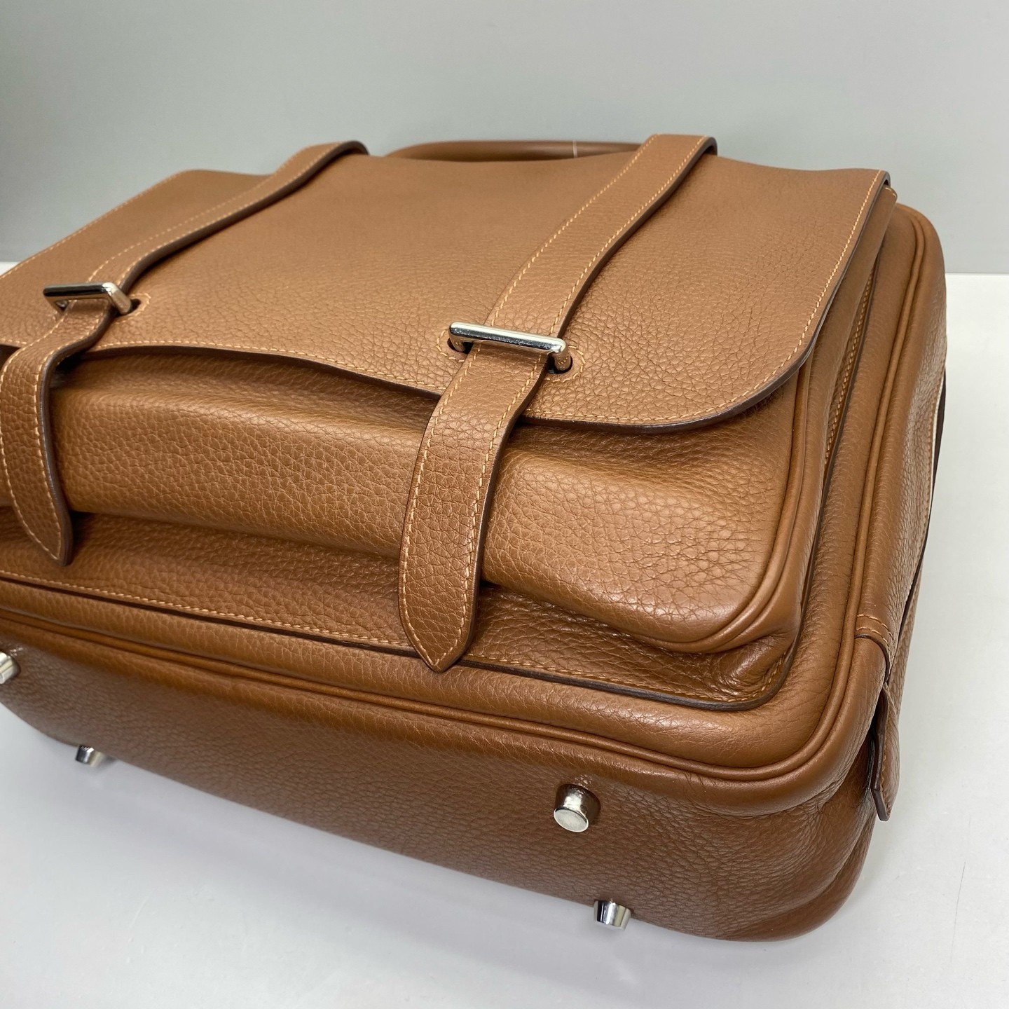 Hermes Pre-Owned Authentic Briefcase Brown 35×26x10cm Togo cowhide