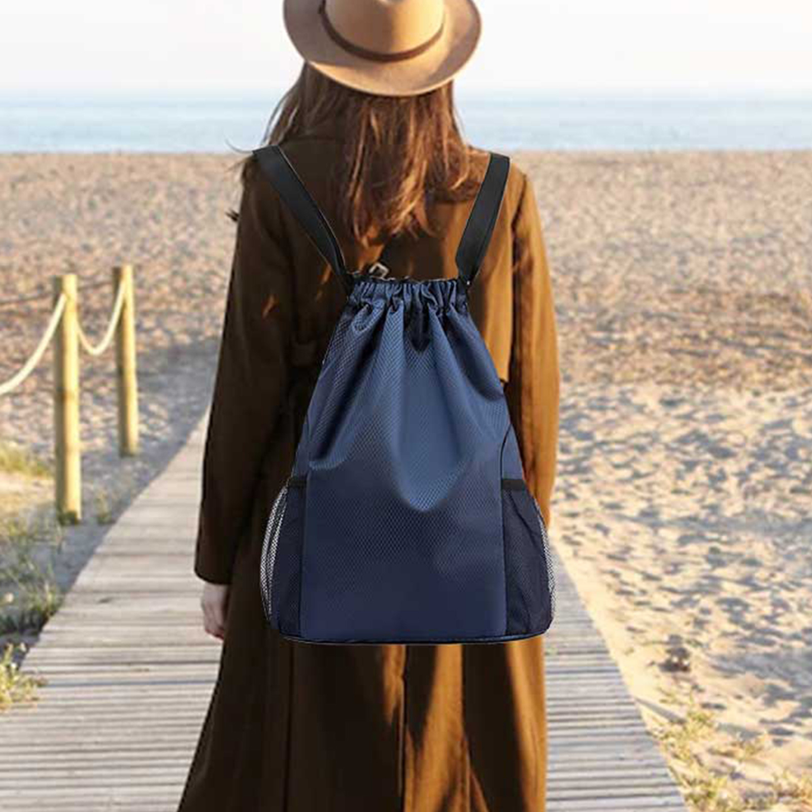 Drawstring Backpack Bag Large Capacity Draw String Daypack Folding
