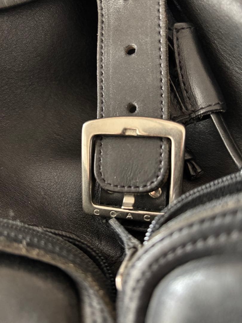 COACH Vintage Black Leather Backpack Double Pocket Men size 33cm 35cm 10cm