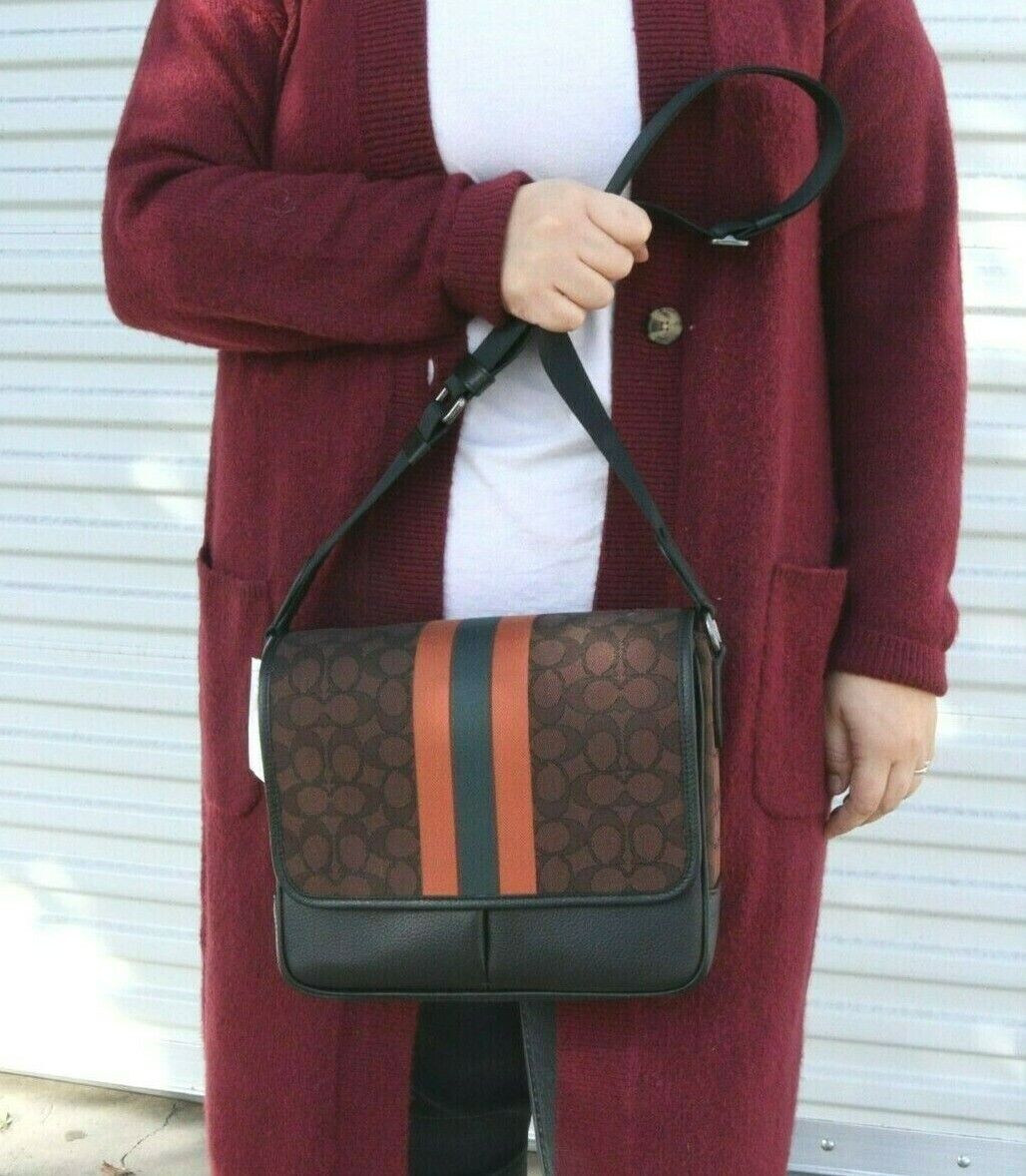 NWT Coach Jacquard Signature Messenger Brief Bag Brown Orange 6582