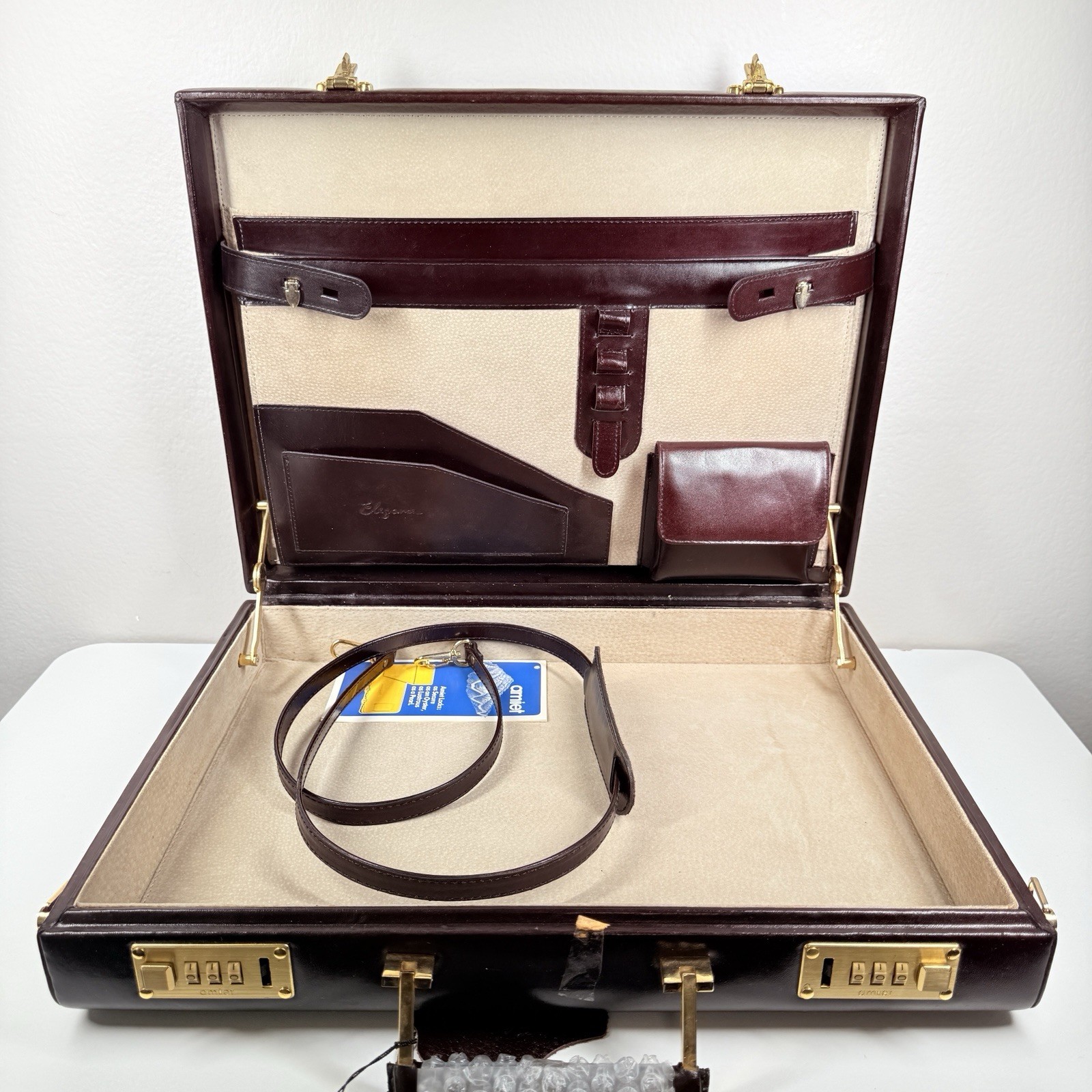 Amiet Burgundy/Maroon Leather Briefcase Combination Locks 17×13” With Tags