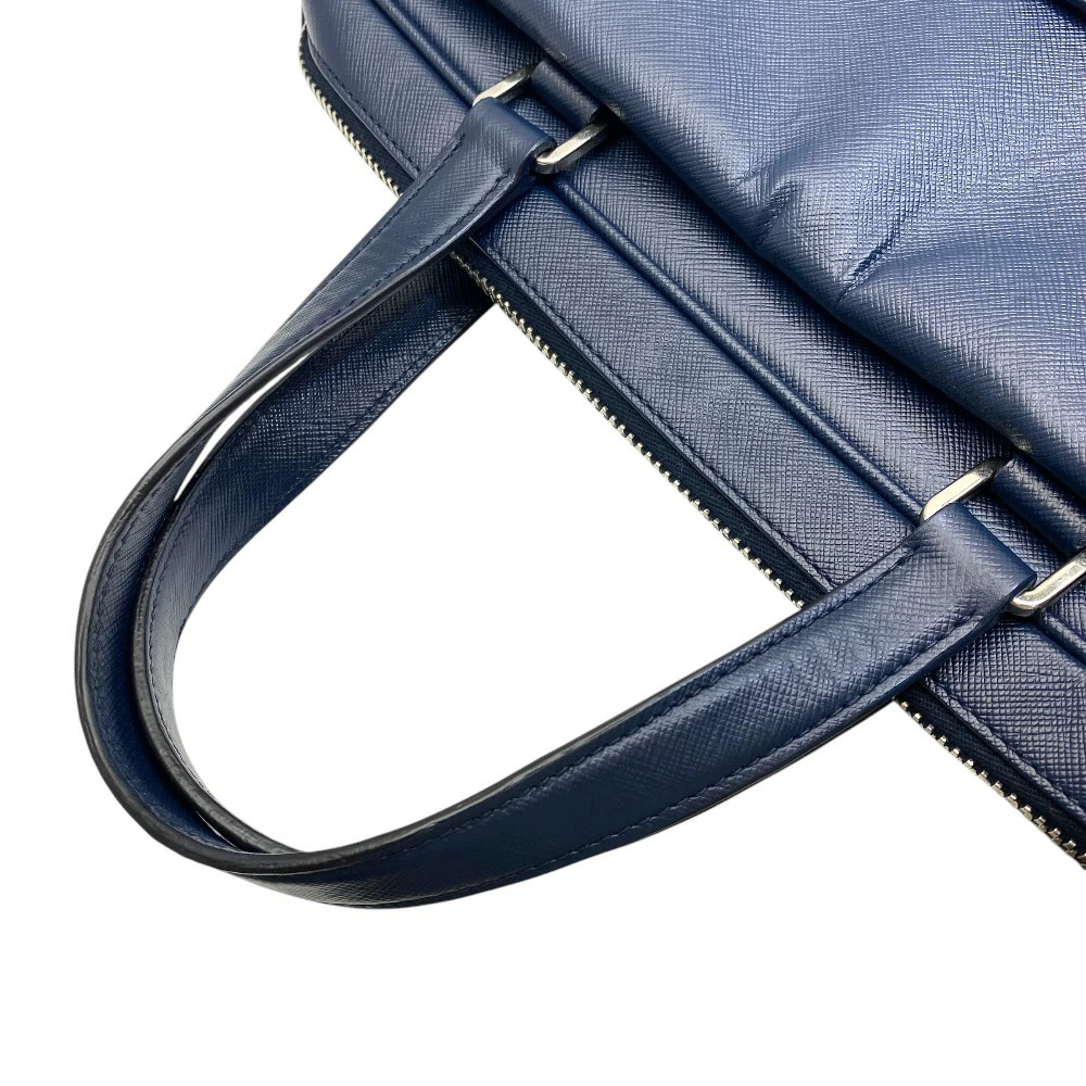 PRADA Business Bag Briefcase Triangle Logo Saffiano Leather Navy Silver