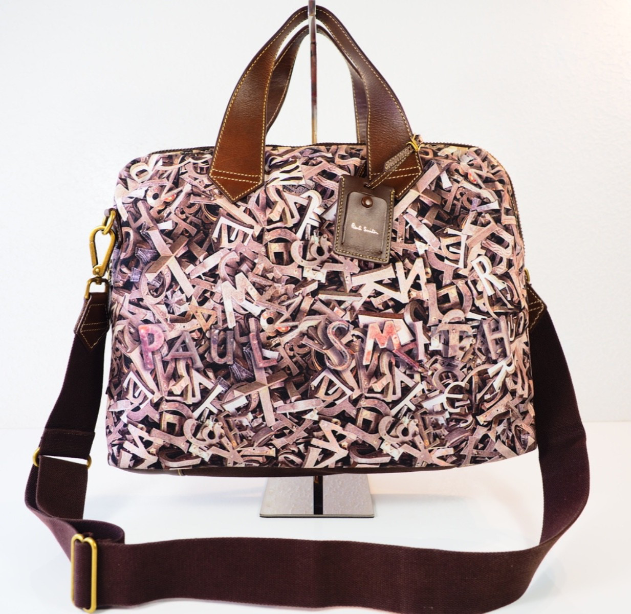 Paul Smith Folio Bag Metal Letters Print Messenger Crossbody Tote Bag
