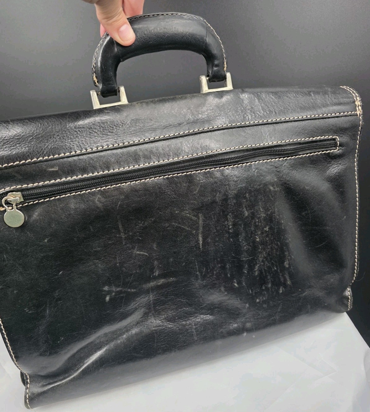 Floto Firenze Italian Leather Briefcase Portfolio Work Bag Black Handmade Italy
