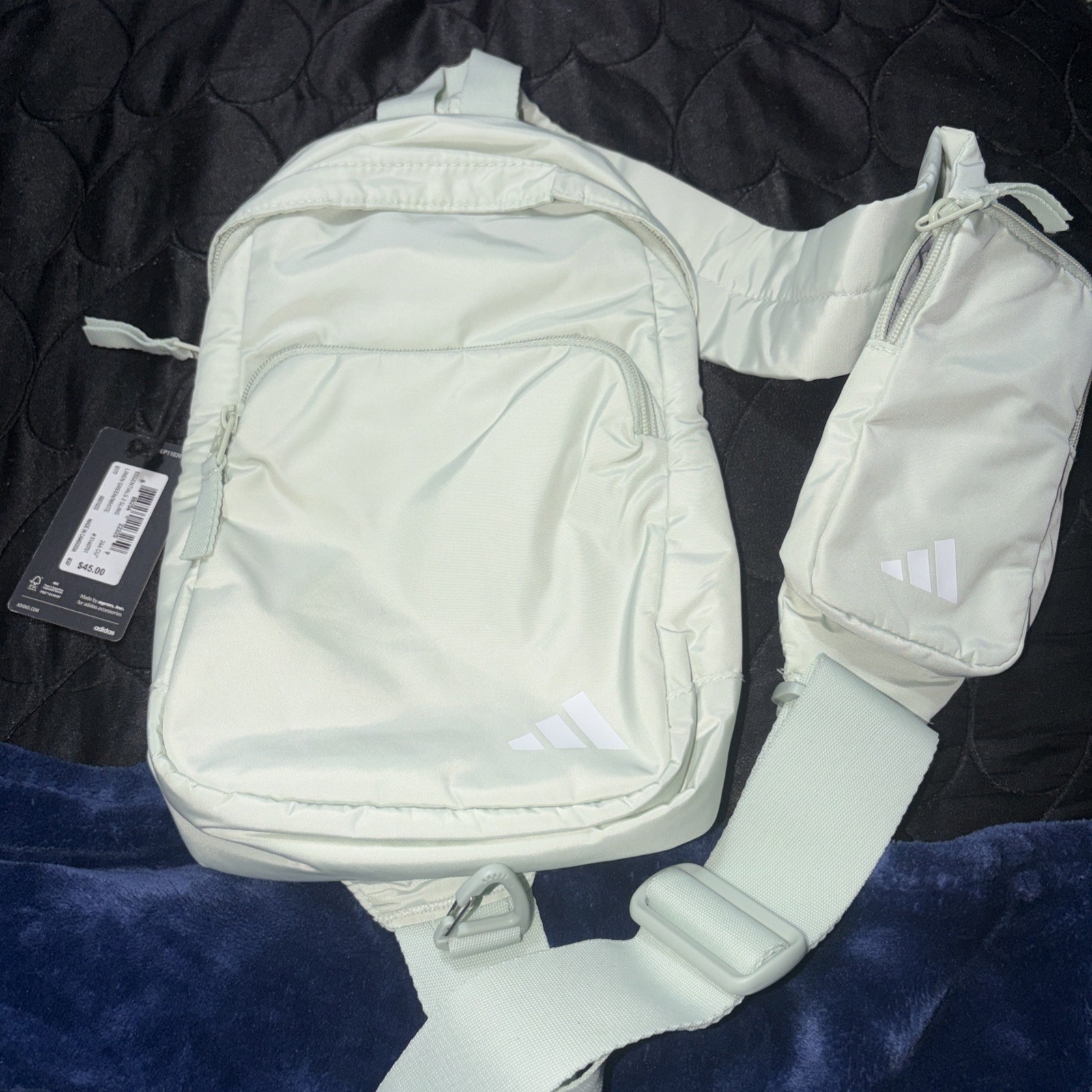 Adidas Essentials 2 Sling Crossbody Silver Green/ Gilver Zippered Pockets