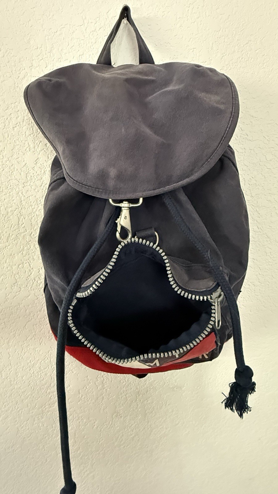 Tommy Hilfiger Colorblock Drawstring Backpack Navy/Red/White Zip Pocket