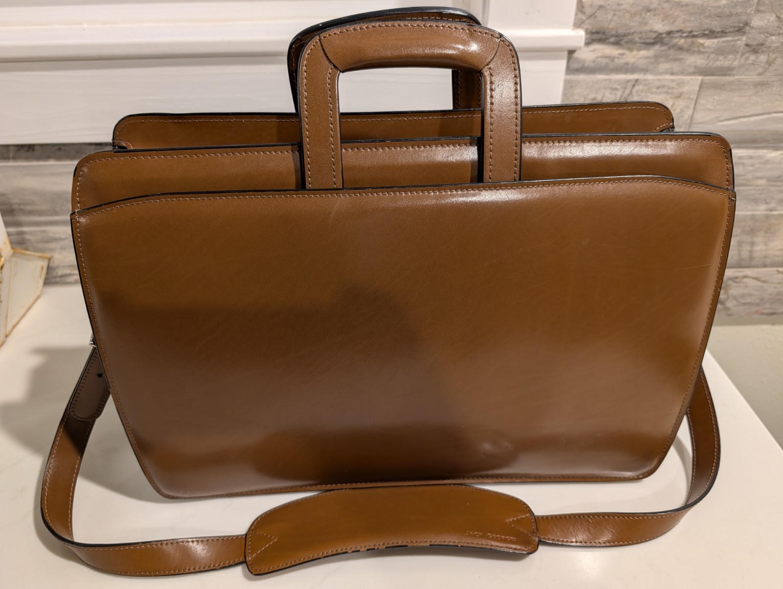 Jack Georges Elements Leather Briefcase Top Zip Double Gusset Cognac 4202