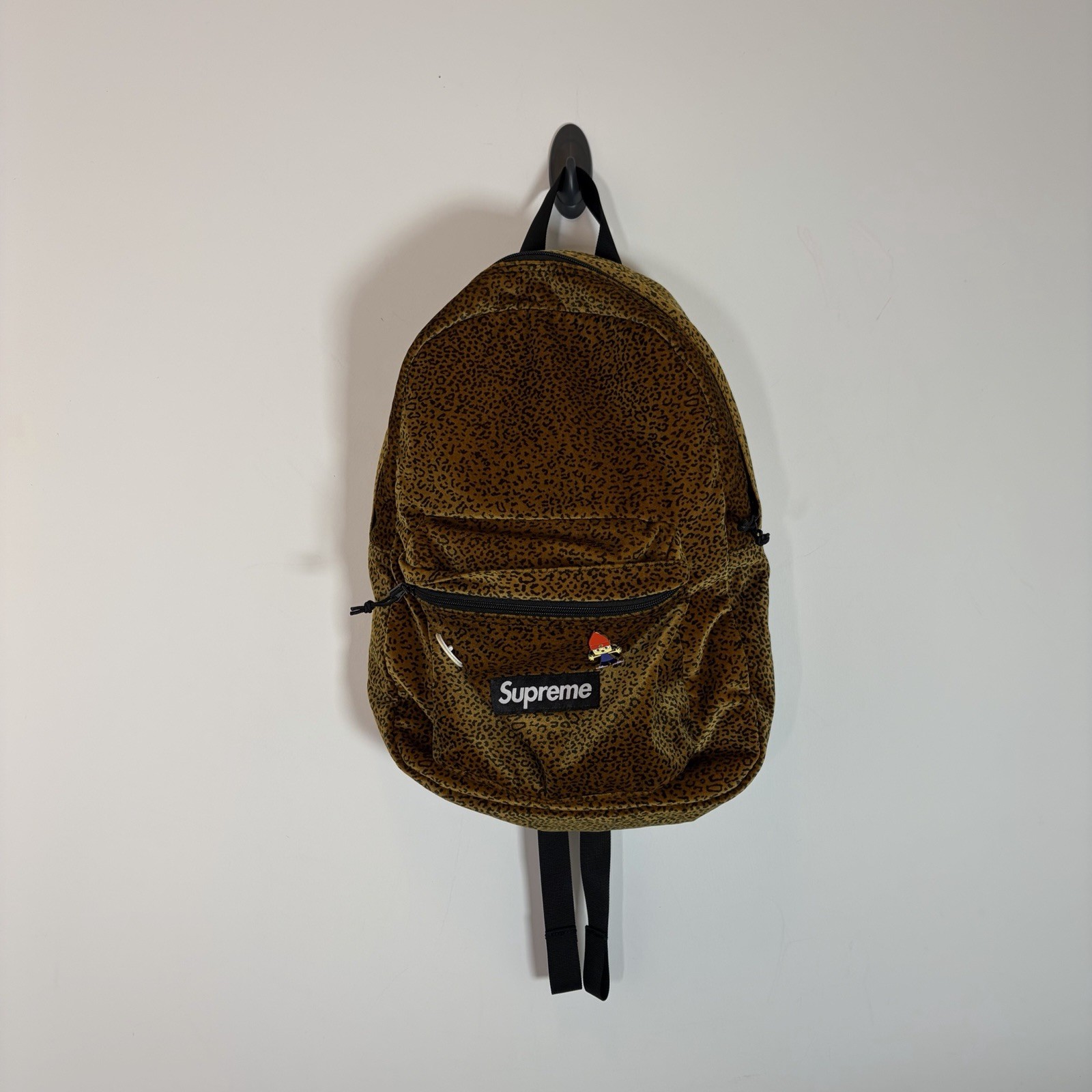 Supreme Velvet Cheetah Leopard Print Backpack Used Skateboard Streetwear