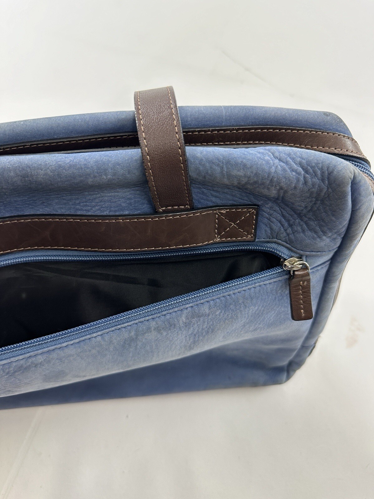 Jack Georges Briefcase Laptop Messenger Bag Blue Leather Missing Strap