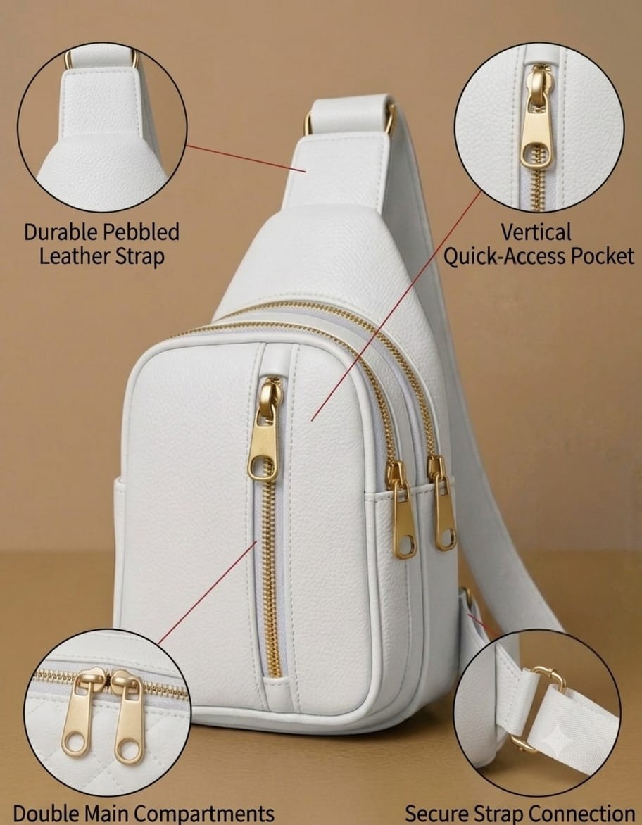Unisex Leather Crossbody Sling Bag Multi Pocket Adjustable Strap Travel Backpack