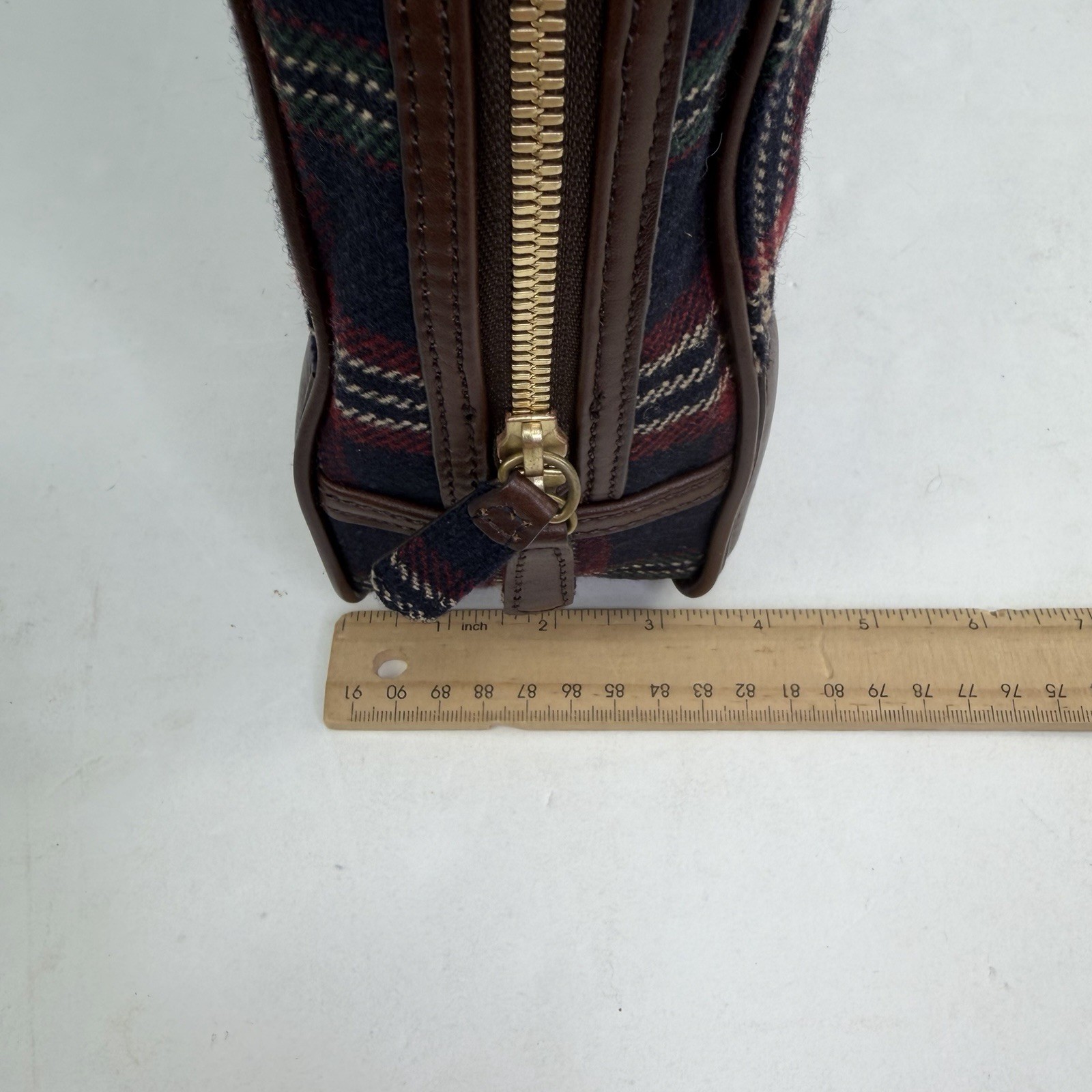 VTG Brooks Brothers Wool & Leather Briefcase Handle Bag Zipper Blue Plaid – 17”