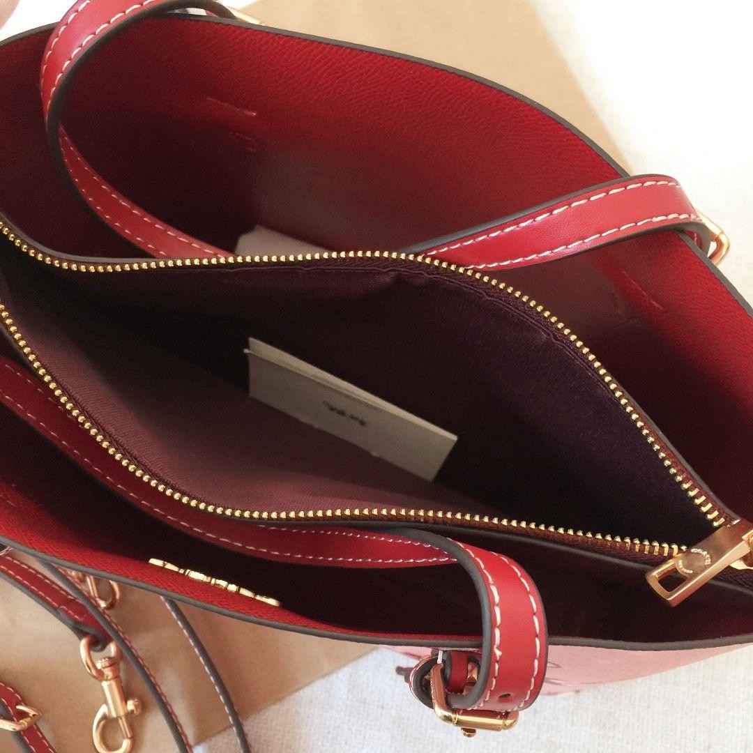 COACH CR293 Mollie Tote 25 2way Shoulder Bag Canvas Leather Cherry Pink Outlet
