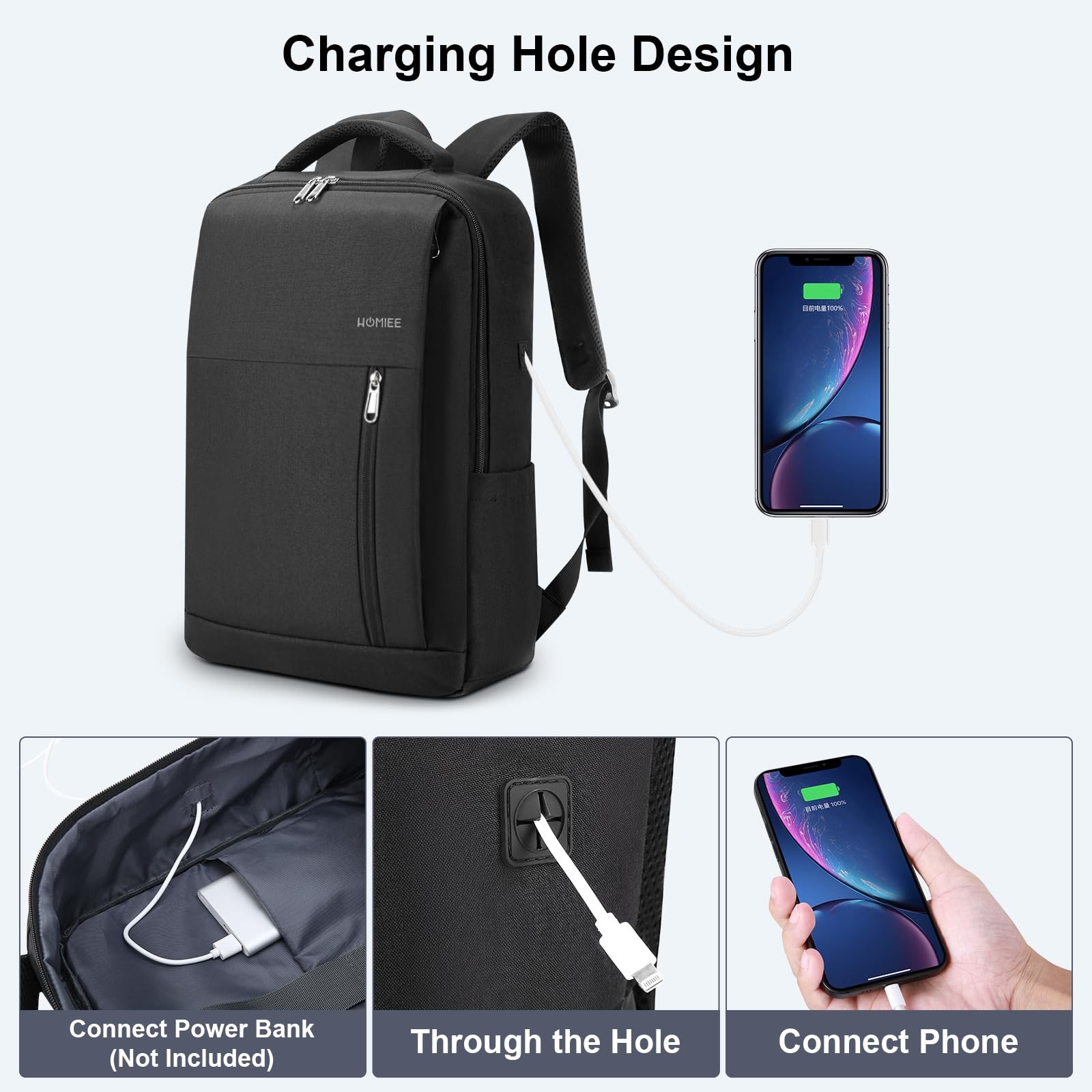 17″ Slim Laptop Backpack, Lightweight Business Daypack with USB Charging Port