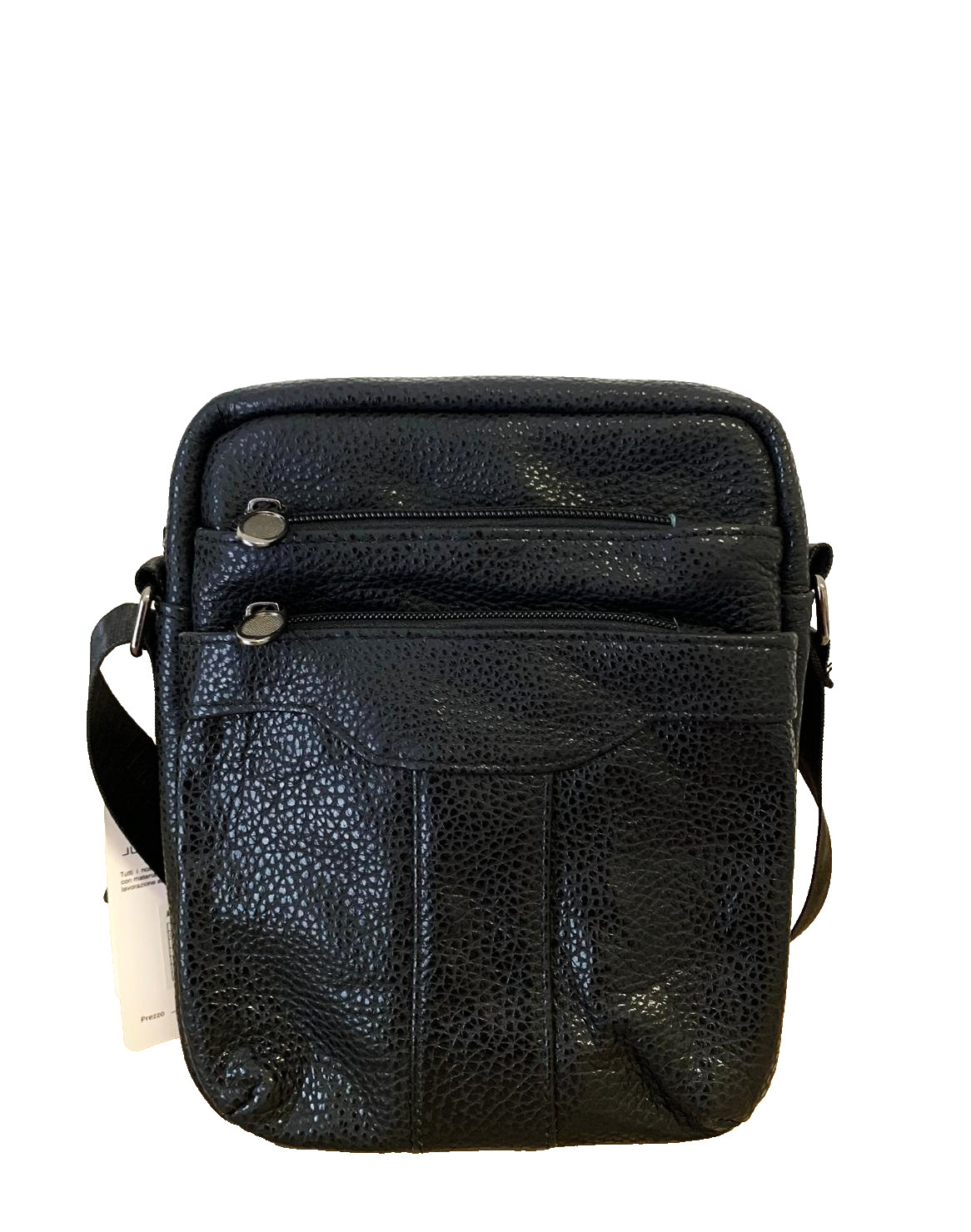 Mens REAL LEATHER Black Multipocket Stylish Casual Shoulder Purse New 22X17X8